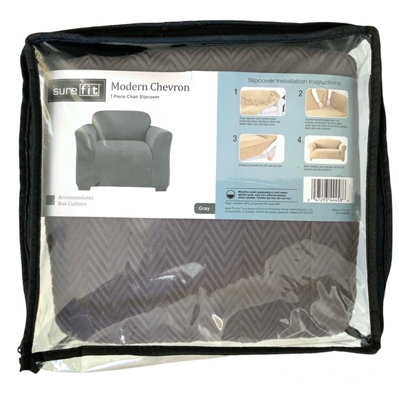 Sure Fit® Modern Chevron Chair Slipcover in Gray - Picture 5 of 6